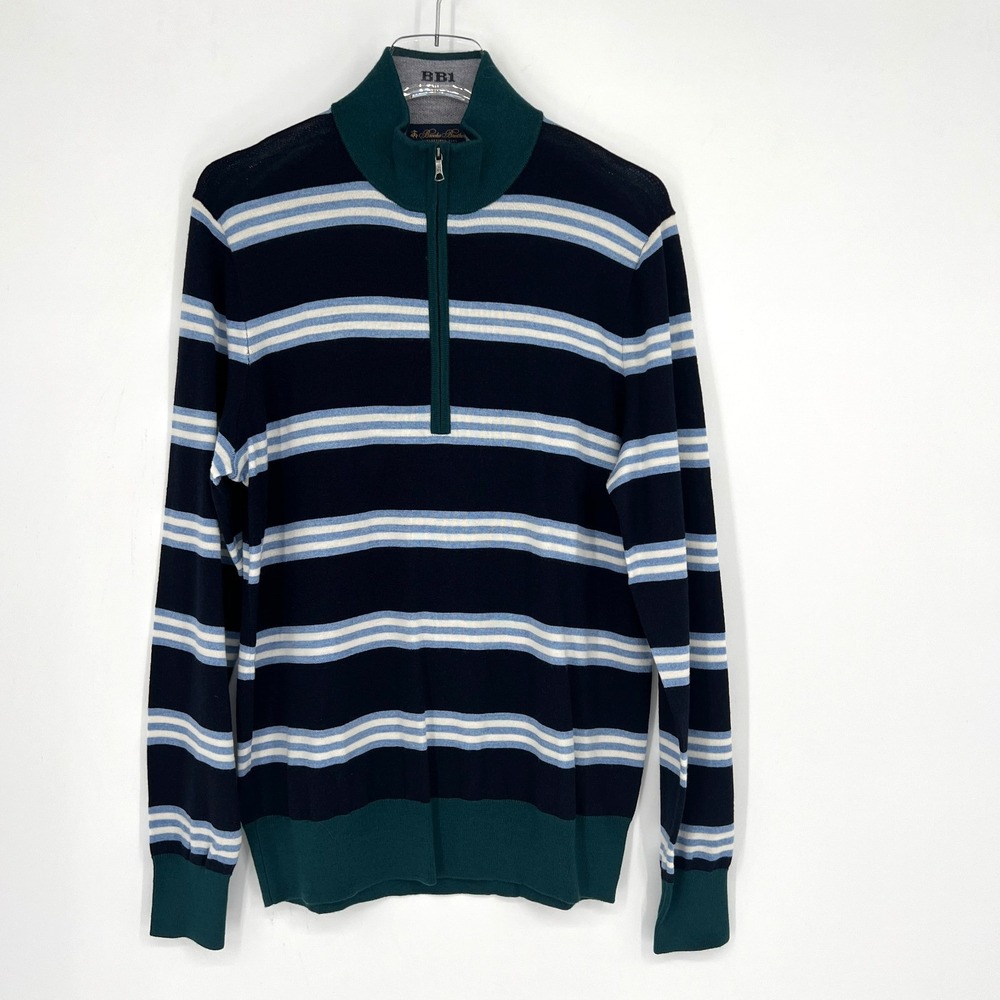 Brooks Brothers BB1 Sweater Mens M Striped Merino Wool Blue Preppy Old Money